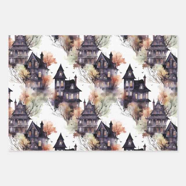 Spuk House Elegant Halloween Geschenkpapier Set (Vorderseite)