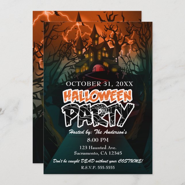 Spuk-House-Friedhof-Halloween-Party Einladung (Vorne/Hinten)