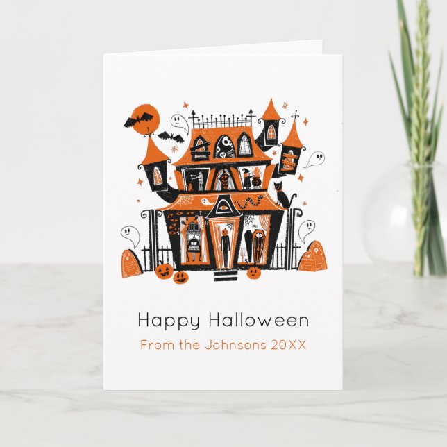 Spuk House Halloween illustriert Karte (Vorderseite)