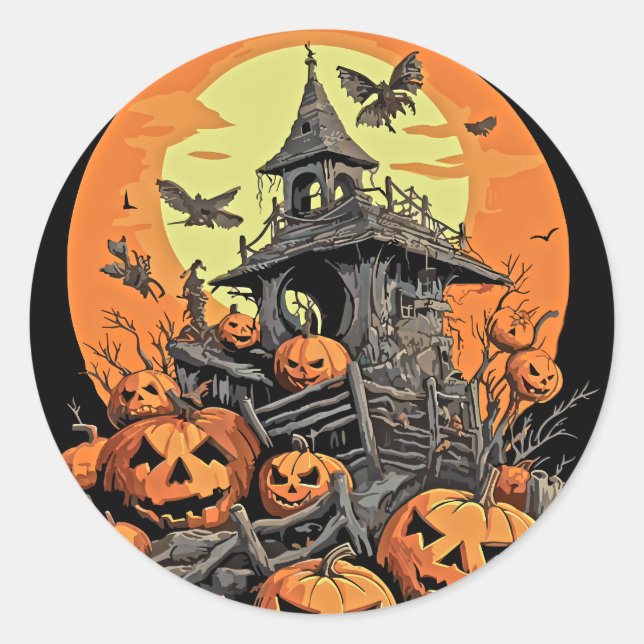 Spuk House Halloween Pumpkin-Patch Runder Aufkleber (Vorderseite)