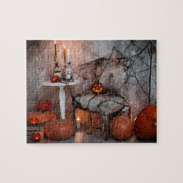 Spuk House Halloween Pumpkins Kerzen Puzzle (Horizontal)
