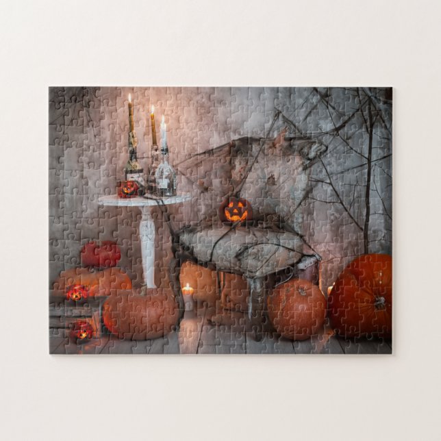 Spuk House Halloween Pumpkins Kerzen Puzzle (Horizontal)