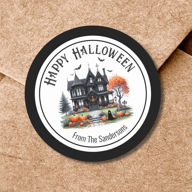 Spuk House Halloween Runder Aufkleber (Haunted House Halloween Classic Round Sticker)