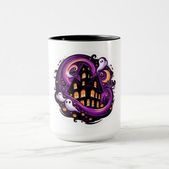 Spuk House Halloween Spooky Ghosts & Pumpkins Tasse (Zentrum)