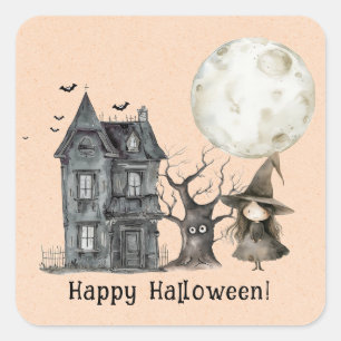 Spuk House Hexe Spooky Halloween-Party Quadratischer Aufkleber