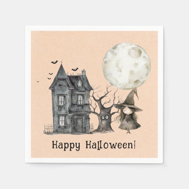 Spuk House Hexe Spooky Halloween-Party Serviette (Vorderseite)