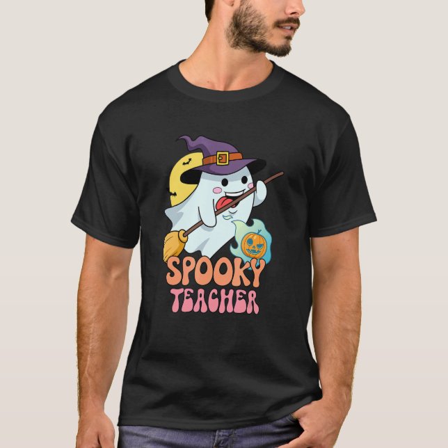 Spuk House Moon Night Groovy Spooky Lehrer T-Shirt (Vorderseite)