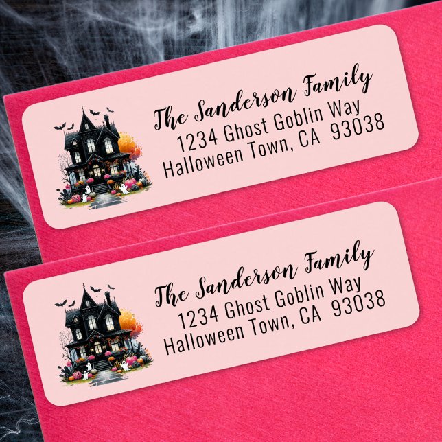 Spuk House Pink Halloween-Rücksendeadresse (Haunted House Pink Halloween Return Address label)
