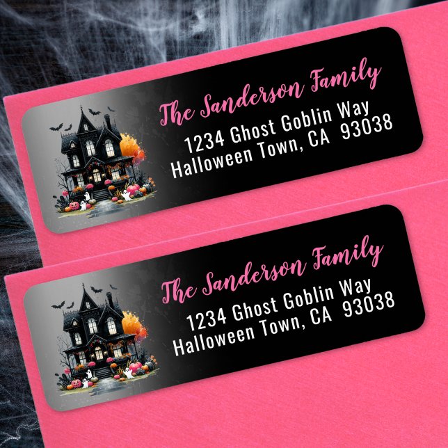 Spuk House Pink Halloween-Rücksendeadresse (Haunted House Pink Halloween Return Address label)