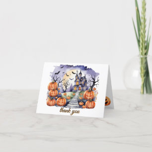 Spuk House Pumpkin Bats Halloween Kinderdusche Dankeskarte