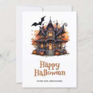 Spuk House Pumpkins Bats Ghost Halloween Card Feiertagskarte