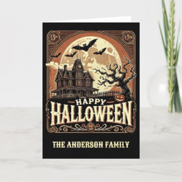 Spuk House Pumpkins Spooky Beängstigend Halloween Feiertagskarte