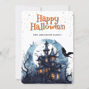 Spuk House Raven Bats Happy Halloween Card Feiertagskarte