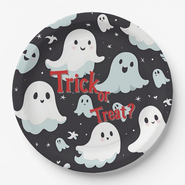 Spuk House Trick Leckerei Halloween Pappteller (Vorderseite)
