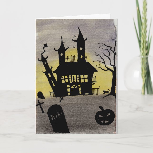 Spuk House Watercolor Halloween Card Karte (Vorderseite)