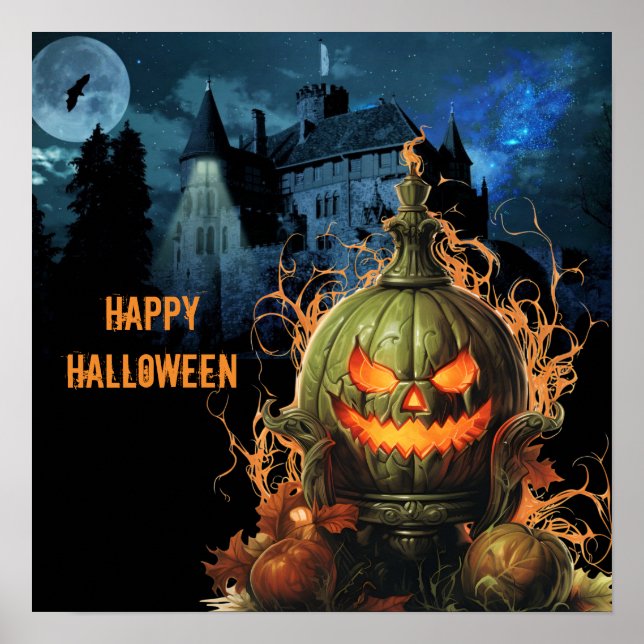 Spuk Kürbis und Herrenhaus Halloween Poster (Vorne)