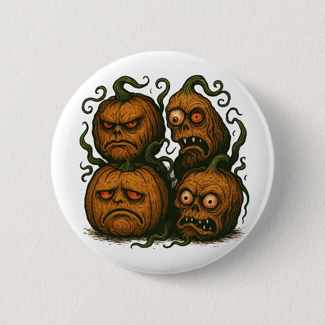 Spuk Kürbisfacen - graues Halloween Button (Vorderseite)