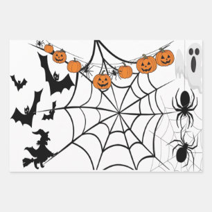 Spuk Kürbisgeschenk Weiß zu Halloween Geschenkpapier Set