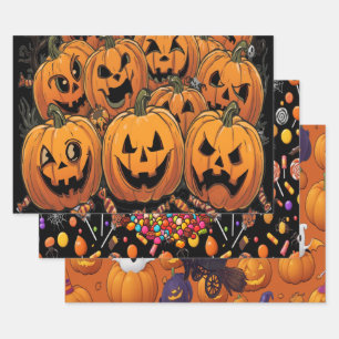 Spuk Kürbisgeschenk Wrap Black zu Halloween Geschenkpapier Set