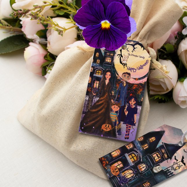 Spuk Monster Familie Halloween-Begleitheft Geschenkanhänger (Haunted House Monster Family Halloween Gift Tags)