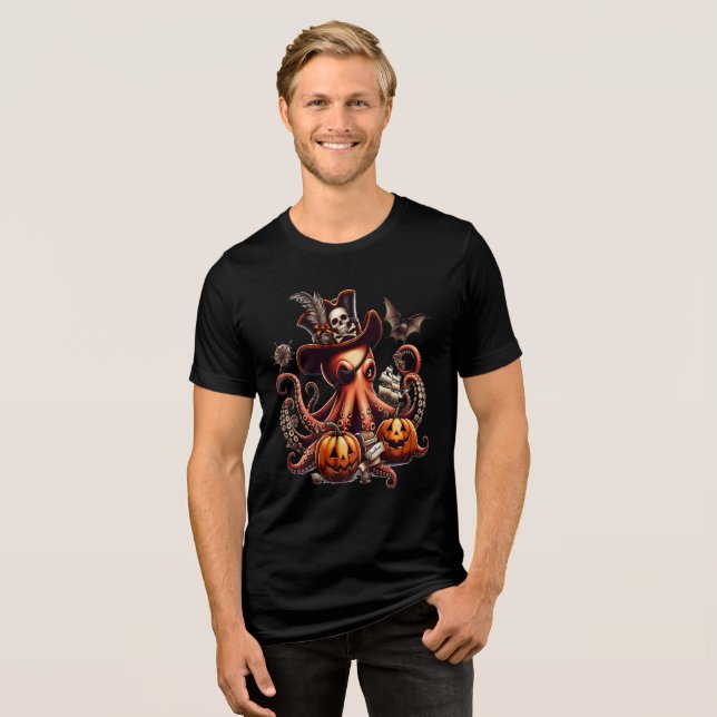 Spuk Ocean Vibes: Octopus Pirate Halloween T-Shirt Tri-Blend Shirt (Vorderseite voll)