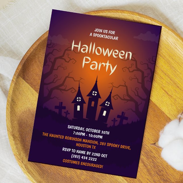Spuk Orange Black Adult Halloween-Party Einladung (Haunted House Orange Black Adult Halloween Party Invitation  )