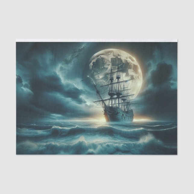 Spuk Piratenschiff Moonlit Stormy Seas Decoupage Seidenpapier (Vorderseite)