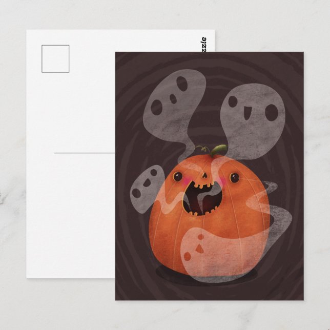 Spuk Pumpkin Ghosts Niedlich Spooky Halloween Postkarte (Vorne/Hinten)