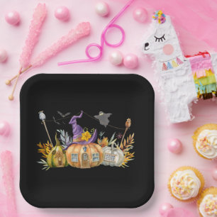 Spuk Pumpkin House mit Ghost & Bats Pappteller