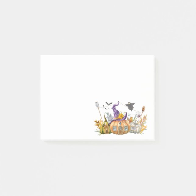 Spuk Pumpkin House mit Ghost & Bats Post-it Klebezettel (Vorderseite)