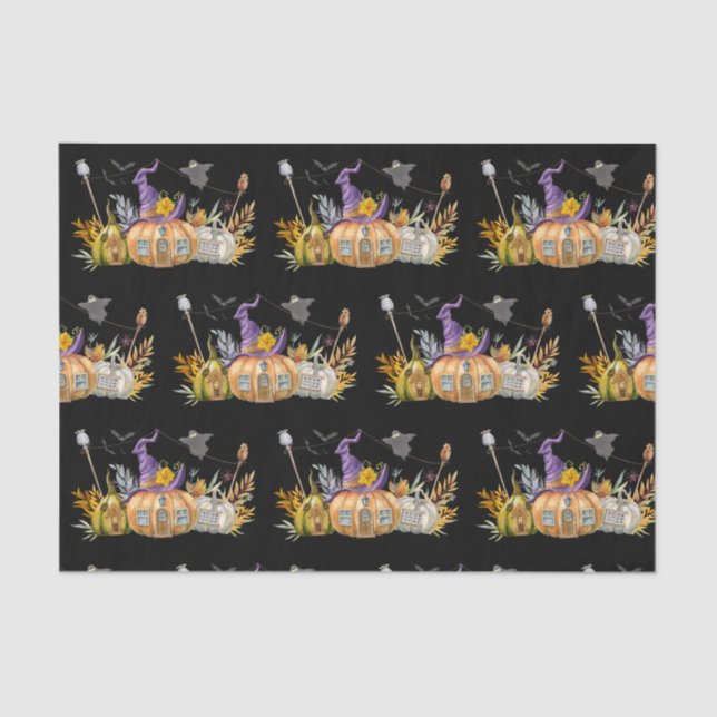 Spuk Pumpkin House mit Ghost & Bats Seidenpapier (Vorderseite)