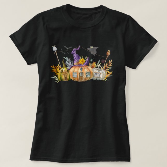 Spuk Pumpkin House mit Ghost & Bats T-Shirt (Design vorne)