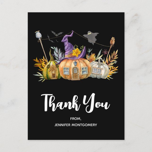 Spuk Pumpkin House mit Ghost & Bats Vielen Dank Postkarte (Vorderseite)