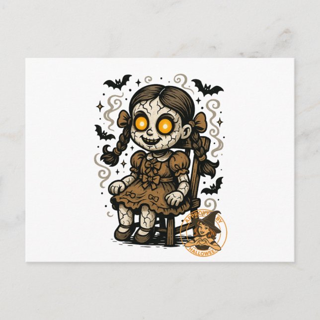 Spuk Puppe - Halloween-Cartoon Postkarte (Vorderseite)