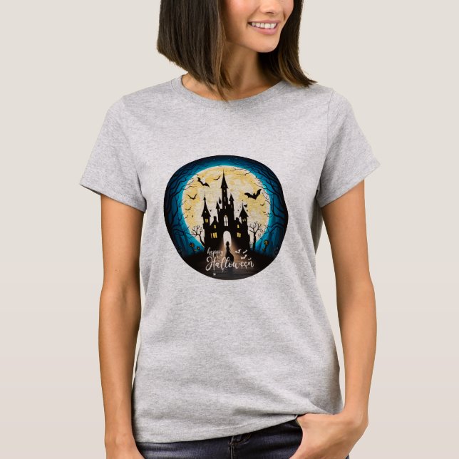 Spuk Schloss Happy Halloween Creepy T-Shirt (Vorderseite)