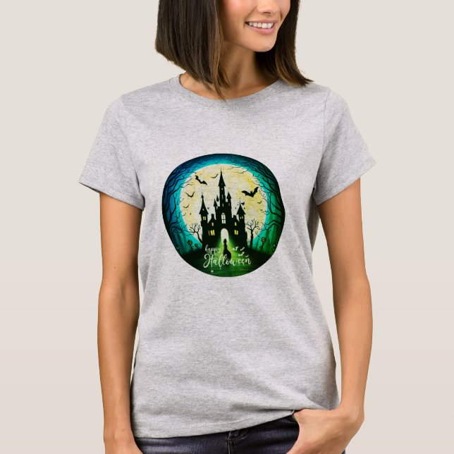 Spuk Schloss Happy Halloween Creepy T-Shirt (Vorderseite)