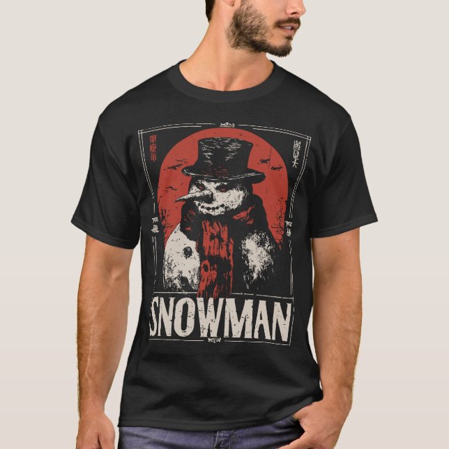 Spuk Schneemann mit Rotem Skarf | Dark Winter T-Shirt (Vorderseite)