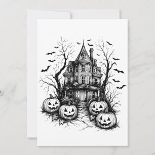 Spuk Schwarz-Weiß-Halloween Einladung
