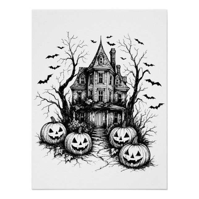 Spuk Schwarz-Weiß-Halloween Poster (Vorderseite)