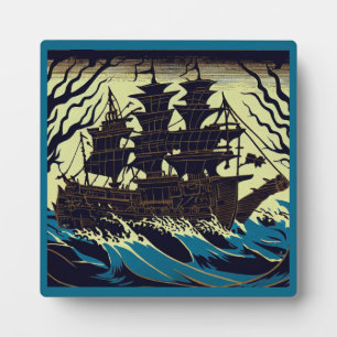 Spuk Segelschiff Woodblock 3 Fotoplatte