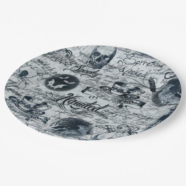 Spuk Teller aus weißem und schwarzem Halloween (Schrägansicht)