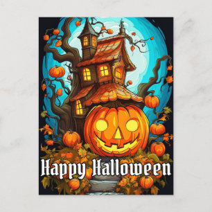 Spuk Treehouse   Frohe Halloween Postkarte