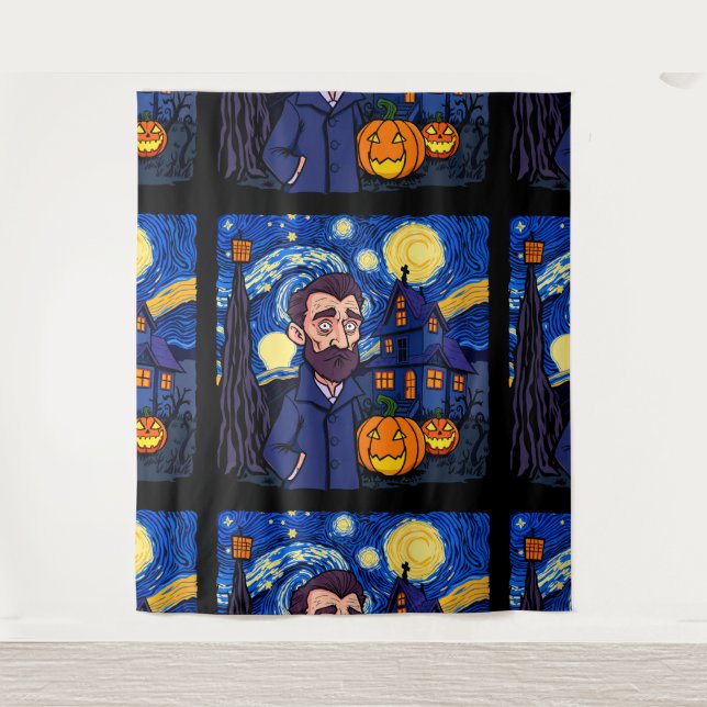 Spuk Van Gogh Scene - Gothic Starry Halloween N Wandteppich (Vorderseite)