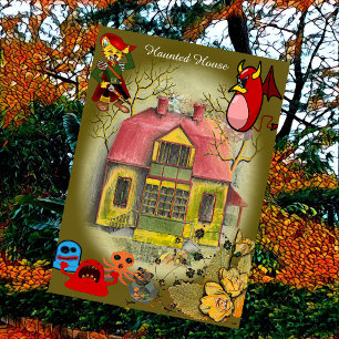 Spukhaus-Geister Halloween Whimsical Karte