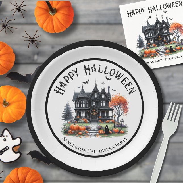 Spukhaus Halloween Pappteller (Haunted House Halloween Paper Plates)
