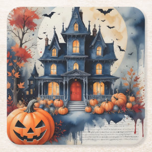 Spukhaus im Mondlicht Halloween-Magie Rechteckiger Pappuntersetzer