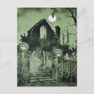 Spukhaus-Kürbis-Geisterfledermaus Postkarte