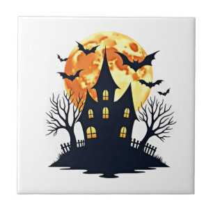 Spukhaus mit Fledermäusen � Gruseliges Halloween-S Fliese