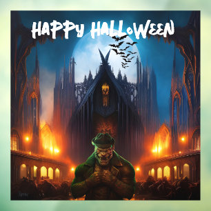 Spukhaus mit gruseligem Monster Fensteraufkleber