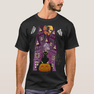 Spukhaus schwarze Katze Hexe Geist Fledermaus grus T-Shirt